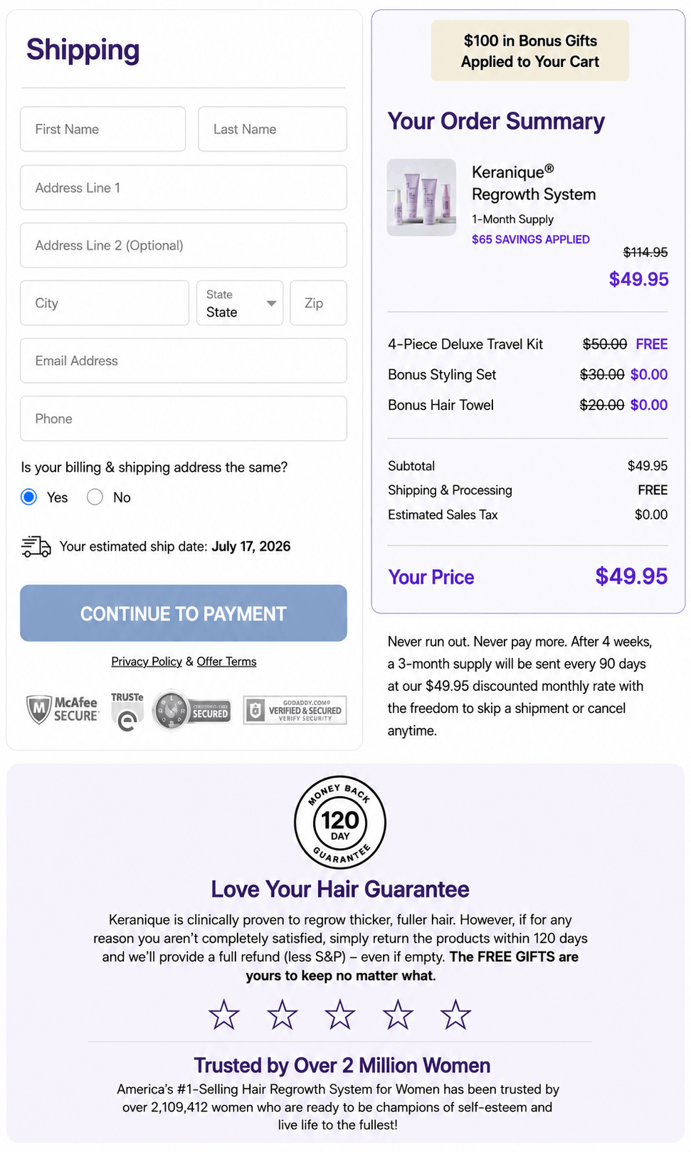 Keranique Checkout